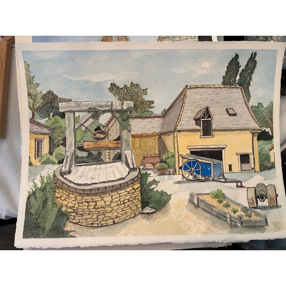 Normandy Farm Original Watercolor Ink Painting 2014 Warren C Plauche